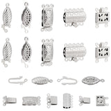 48 Sets 6 Styles 304 Stainless Steel Box Clasps, Multi-Strand Clasps, Mixed Shapes, Stainless Steel Color, 10.5~21x7~20x3~5mm, Hole: 1~1.4mm, 8 sets/style