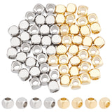 304 Stainless Steel Beads, Square, Golden & Stainless Steel Color, 4x4x2.2mm, Hole: 2~2.6mm, 60pcs/box