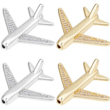 8Pcs 2 Colors Brass Micro Pave Cubic Zirconia Airliner Beads, Long-Lasting Plated, Lead Free & Cadmium Free & Nickel Free, Passenger Airplane, Clear, Mixed Color, 26.5x22x8mm, Hole: 1.6mm, 4pcs/color