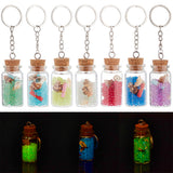 Luminous Beaded in Glass Bottle Pendant Keychain, with Natural Spiral Shell Beads and Iron Split Key Rings, for Keychain, Purse, Backpack Ornament, Mixed Color, 12cm, 7 colors, 1pc/color, 7pcs/box