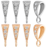 16Pcs 2 Colors Brass Cubic Zirconia Tube Bails, Loop Bails, Teardrop, Clear, Nickel Free, Platinum & Golden, 9.5x5x3mm, Hole: 1.2mm, 8Pcs/color