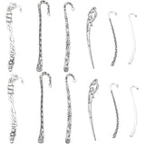 12Pcs 6 Style Tibetan Style Alloy Bookmarks Findings with Hole, Sticks & Flower, Antique Silver, 84~124x14~28x2~3mm, hole: 2~4.5mm, 2Pcs/style