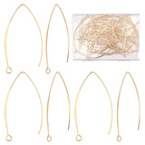 80Pcs Brass Earring Hooks, Marquise Ear Wire, with Horizontal Loops, Real 18K Gold Plated, 43mm, Hole: 1.8mm, Pin: 1mm