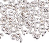 Brass Crimp Beads Covers, Nickel Free, Silver, 4mm In Diameter, Hole: 2mm, About 100pcs/box, Packing Size: 6.8x5.2x1.1cm
