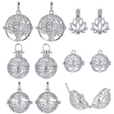 10Pcs 5 Styles Filigree Brass Cage Pendants, For Chime Ball Pendant Necklaces Making, Mixed Shapes, Platinum, 17.5~37mm, Inner Measure: 10~27mm, 2pcs/style