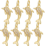 10Pcs Rack Plating Brass Micro Pave Clear Cubic Zirconia Pendants, with Jump Ring, Dolphin Charm, Real 18K Gold Plated, 17x10.5x3mm, Hole: 3.2mm
