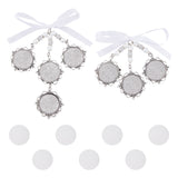 2Pcs 2 Styles Flat Round Alloy Pendant Decorations, with Transparent Glass Cabochon and Satin Ribbon, for Wedding Bouquet Decorations, Antique Silver, 95~140mm, 1pc/style