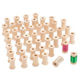 50 Pcs Wooden Empty Spools for Wire, Thread Bobbins, Blanched Almond, 2.3x1.5cm