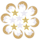Computerized Embroidery Non Woven Fabric Iron On/Sew On Patches, with Polyester Thread Costume Accessories, Hot Melt Adhesive on the Back, Moon & Star, Mixed Color, 28~38x29~34x1.5~2mm, 100pcs