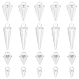 24Pcs 4 Style 304 Stainless Steel Pendants, Spike/Cone, Silver, 6.5~18x3~5mm, Hole: 2mm, 6pcs/style