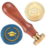 Graduation Theme Wax Seal Stamp Set, Golden Tone Sealing Wax Stamp Solid Brass Head, with Retro Wood Handle, for Envelopes Invitations, Gift Card, Hat, 83x22mm, Stamps: 25x14.5mm