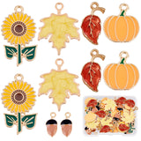 40Pcs 5 Style Alloy Enamel Pendants, Acorns & Leaf & Sunflower, Thanksgiving Theme, Light Gold, Mixed Color, 17~27.5x8~19x1~3mm, Hole: 1.6~2mm, 8pcs/style