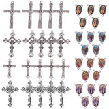 Alloy Links/Pendants, Oval with Virgin Mary and Crucifix Cross, Rosary Parts, For Easter, Mixed Color, 40pcs/bag