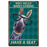 Iron Sign Posters, for Home Wall Decoration, Rectangle with Word Why Hello Sweet Cheeks Have A Seat, Donkey Pattern, 300x200x0.5mm