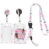 ABS Plastic ID Badge Holder Sets, include Lanyard and Retractable Badge Reel, ID Card Holders with Clear Window, Rectangle with Coffee Pattern, White, 790mm, 1 set/box
