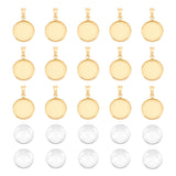 DIY Blank Dome Pendant Making Kit, Including Stainless Steel Pendant Cabochon Settings, Glass Cabochons, Golden, 60Pcs/box