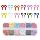 1200 12 Colors Stoving Varnish Iron Screw Eye Pin Peg Bails, For Half Drilled Beads, Mixed Color, 8x4x1mm, Hole: 1.8mm, Pin: 1.2mm, 100Pcs/color