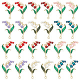 24Pcs 12 Colors Alloy Enamel Peadants, Golden, Convallaria Majalis, Mixed Color, 30x20mm, 2pcs/color