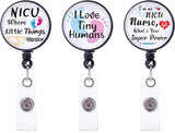 3 Pcs 3 Styles ABS Plastic Retractable Badge Reel, Card Holders, with Platinum Snap Buttons, ID Badge Holder Retractable for Nurses, Flat Round, Word, 85x17mm, 1pc/style