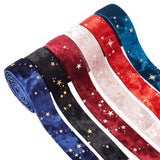 12M 6 Colors Double Face Polyester Velvet Ribbon, for Gift Packing and Festival Decoration, Gold Stamping Star Pattern, Mixed Color, 1 inch(25mm), 2m/color