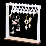 1 Set Opaque Acrylic with Wood Earring Display Stands, Clothes Hanger Shaped Earring Organizer Holder with 8Pcs White Hangers, White, Finish Product: 16.5x4.5x16cm