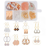 DIY Earring Making Kits, Including Cellulose Acetate(Resin) Pendants, 304 Stainless Steel Links, Brass Linking Rings & Earring Hooks, Mixed Color, 17~43.5x10~34x2.5~3mm, Hole: 1.2~1.5mm, 18pcs
