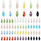 72Pcs 12 Color Transparent Glass Facted Teardrop Charms, with Platinum Copper Wire Wrapped Findings, Mixed Color, 17x6mm, Hole: 3mm, 6Pcs/color