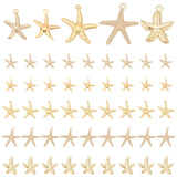 50Pcs 5 Style Iron & Alloy & Brass Pendants, Starfish/Sea Stars, Light Gold, 17.5~24x15.5~22x1~3mm, 10pcs/style