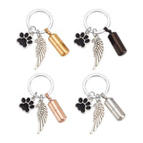 Bottle 304 Stainless Steel & Wing Alloy & Dog Paw Print Alloy Enamel Pendant Keychain, with Iron Split Key Rings, Mixed Color, 6cm, 4 colors, 1pc/color, 4pcs/set