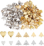 120Pcs 6 Style Brass Nailhead Rivets, for Leather Craft Clothes Belt Bag Shoes, Mixed Shapes, Platinum & Golden, 20pcs/style