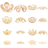 80Pcs 8 Style Brass Bead Caps, Flower, Real 18K Gold Plated, 4~13.5x4~13.5x1.5~6mm, Hole: 0.9~1.4mm, 10pcs/style