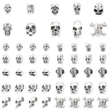80Pcs 10 Style Halloween Tibetan Style Alloy Beads, Large Hole Beads, Skull, Antique Silver, 8~14x5.5~14.5x5~11mm, Hole: 1.2~4.5mm, 8pcs/style
