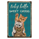 Iron Sign Posters, for Home Wall Decoration, Rectangle with Word Why Hello Sweet Cheeks, Cat Pattern, 300x200x0.5mm