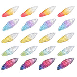 20Pcs 5 Colors Transparent Epoxy Resin Big Pendants, with Gold Foil, Insects Wing, Mixed Color, 51x16.5x1~2.5mm, Hole: 1.2mm, 4pcs/color
