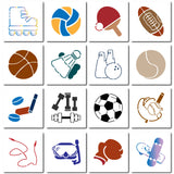 16Pcs 16 Styles Sport Ball Theme PET Plastic Hollow Out Drawing Painting Stencils Templates, Square, Sports, 150x150mm, 1pc/style