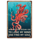 Vintage Metal Iron Tin Sign Poster, Wall Decor for Bars, Restaurants, Cafes Pubs, Vertical Rectangle, Octopus Pattern, 300x200x0.5mm, Hole: 5x5mm