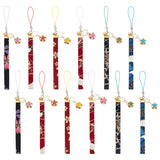 6Pcs Japanese Enamel Flower Brass Sakura Mobile Straps, with Polyester Cord for Mobile Phone Decoration, Mixed Color, 19cm, 6pcs/set