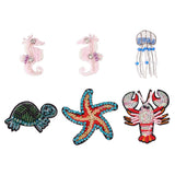 4 style Ocean Theme Cloth Sew on Patches, Handmade Plastic Beaded Appliques, Badges, for Clothes, Dress, Hat, Jeans, DIY Decorations, Sea Animals, Mixed Color, 36~61x25.5~61x4~7.5mm, 4pcs/box