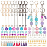 DIY Beadable Keychain Bar Making Kit, Including Alloy Blank Bar Beadable Keychain, Acrylic Bubblegum & Plastic Pearl Beads, Faux Suede Tassel Pendant Decorations, Mixed Color, 223Pcs/box