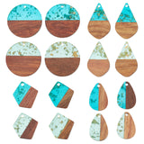 16Pcs 8 Style Transparent Resin & Walnut Wood Pendants, with Gold Foil, Mixed shapes, Mixed Color, 21~28x14.5~18.5x3mm, Hole: 1.8~2mm, 2pcs/style