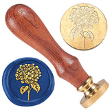 Wax Seal Stamp Set, Golden Tone Sealing Wax Stamp Solid Brass Head, with Wood Handle, for Envelopes Invitations, Gift Card, Flower, 83x22mm, Stamps: 25x14.5mm