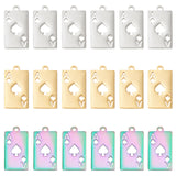 18Pcs 3 Color 201 Stainless Steel Pendants, Laser Cut, Playing Card A, Mixed Color, 19x10x1mm, Hole: 1.5mm, 6pcs/color