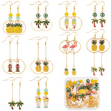 DIY Summer Beach Earring Making Kit, Including Alloy Enamel Flamingo & Pineapple & Tree & Ice Cream Pendants, Glass Beads, Brass Earring Hooks, Golden, 122Pcs/box