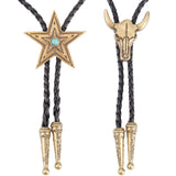 2Pcs 2 Style Ox-head & Star Lariat Necklace for Men Women, Imitation Leather Cord Slider Necklace, Black, Antique Bronze, 40.94 inch(104cm), 1pc/style