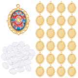 DIY Blank Oval Pendant Making Kit, Including Tibetan Style Alloy Pendant Cabochon Settings, Glass Cabochons, Golden, 60Pcs/box