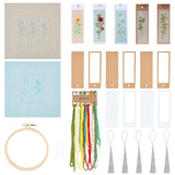 DIY Bookmark Making Kit, with Paper Bookmark Cards, Flax Embroidery Pattern Fabric, Cotton Tassels & Threads, Plastic Embroidery Hoop, Iron Needles, Plastic Storage Tube, Mixed Color, 50~268x0.2~269x0.2~10mm
