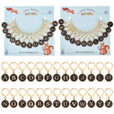 Letter A~Z Alloy Enamel Flat Round Charm Locking Stitch Markers, Golden Tone 304 Stainless Steel Clasp Locking Stitch Marker, Black, 3cm, 26pcs/bag