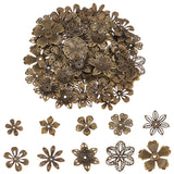 200Pcs 10 Style Iron Bead Caps, Flower, Antique Bronze, 18.5~33x16.5~34x1~3mm, Hole: 1~2.5mm, 20pcs/style