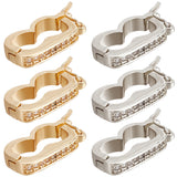 8Pcs 2 Colors Brass Micro Pave Clear Cubic Zirconia Twister Clasps, for 2-Strand Pearl Bracelet Making Finding Clasps, Platinum & Golden, 15x8x3mm, 4pcs/color