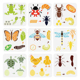 PET Hollow Out Drawing Painting Stencils, for DIY Scrapbook, Photo Album, Animals, 200x200mm, 9pcs/set